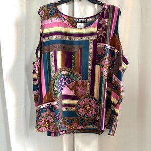 Vtg Patchwork Womens Top Size 3X Floral Boho Gemoetric Western Satin USA 18070